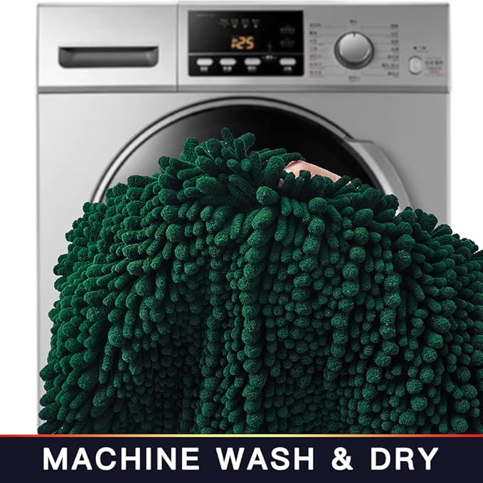 Walensee Bathroom Rug Non Slip Bath Mat (24x17 Inch Hunter Green) Water Absorbent Super Soft Shaggy Chenille Machine Washable Dry Extra Thick Perfect Absorbant Best Small Plush Carpet For Shower Floor