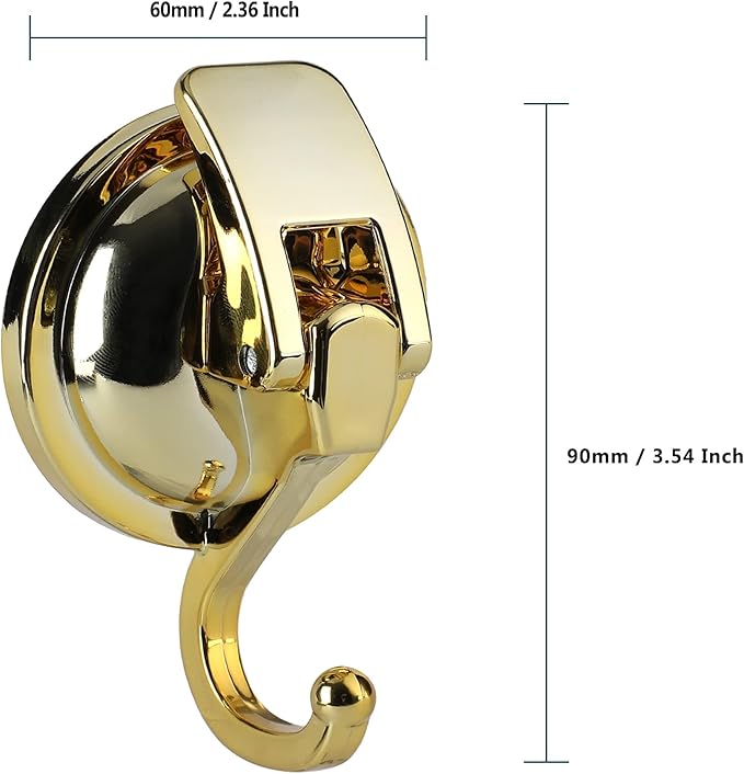 Heavy Duty Vacuum Suction Cup Hooks, Gold Plated Polished Super Suction for Kitchen Bathroom, 2 Pack