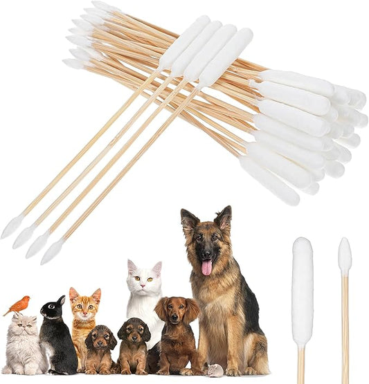 100PCS Long Cotton Dog Ear Swabs Double Sided Dog Ear Swabs 6 Inch Long Cotton Swab Large Double Sided Qtips Gentle Lint-Free Clean Wood Buds for Pet Dogs Ears Cleaning Wax Removal