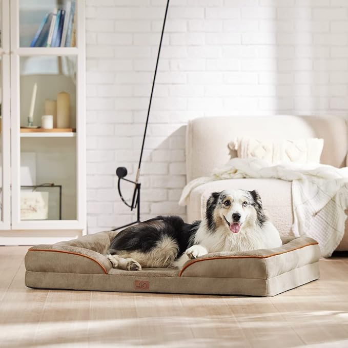 Bedsure XL Orthopedic Dog Bed for Extra Large Dogs - Washable XLarge Dog Cat Bed Waterproof, Comfort Dogs Couch Sofa with Washable Removable Cover, Pet Bed with Nonskid Bottom, Hazel, 42"