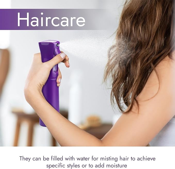 VIGOR PATH Continuous Spray Bottle for Hair – Fine Mist Mister for Hairstyling, Cleaning, Plants, Pets, Barbers, Salons, and Essential Oil Applications (300ml/10.1 oz) Dark Purple