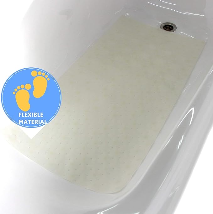 SafeLand- Non-Slip Bath, Shower, Tub Mat, TPR Material, Eco-Friendly, Non-PVC, Machine Washable, No Odor, with Powerful Suction Cups and Drain Holes, Tweed (15"x30" Translucent)