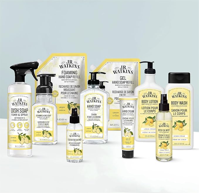 J.R. Watkins Foaming Hand Soap Refill, Moisturizing Foam Hand Wash, Formulated with Plant-Based Cleansers, Alcohol-Free, Cruelty-Free, Lemon, 28 fl oz, 2 Pack