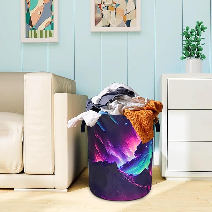 Beautiful Aurora Mountain Laundry Basket Oxford Cloth Laundry Hamper With Handle Foldable Portable Clothes Storage Basket 18.9 X 16.5 In Storage Bag For Laundry Room/Bathroom/Bedroom/Dormitories