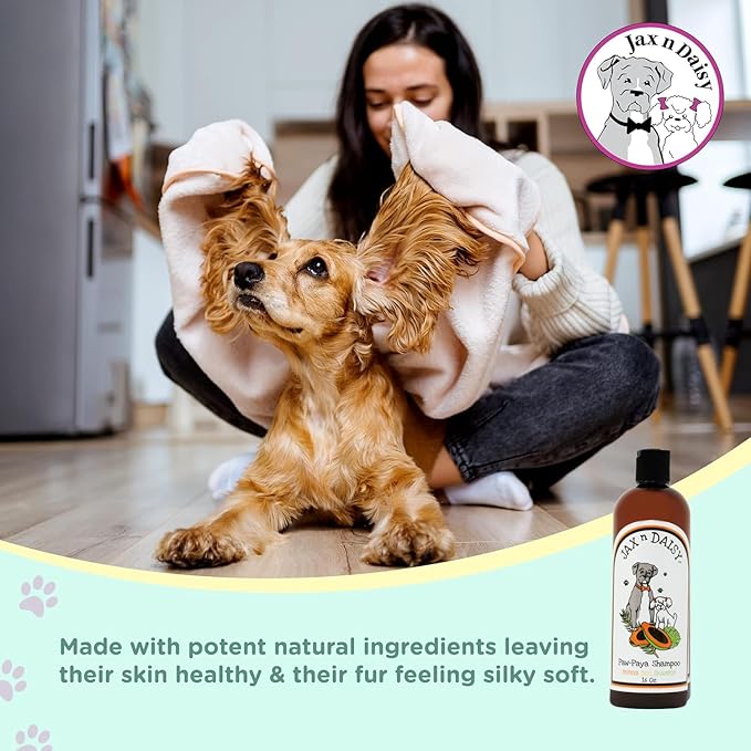 Jax N Daisy Pawpaya Dog Shampoo - Essential Oil Dog Shampoo for Clean, Fresh Fur - Gentle, Cruelty-Free & Vegan Pet Shampoo - Made in USA (16 oz)