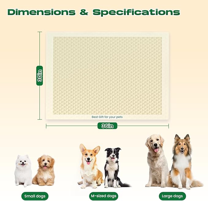 50-Count 30"x36" XXL Puppy Pads Disposable Pee Pads for Dogs Extra Large Super Absorbent Bamboo Training Pads Deodorizing & Leak-Proof with Adhesive Tabs