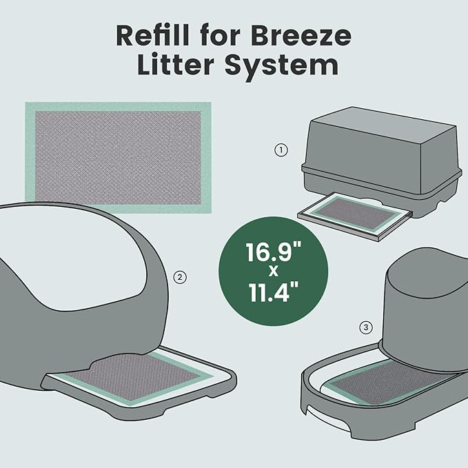 Cat Pads Refills for Litter Box, Lavender Scented 16.9"x11.4" Odor Control Cat Pee Pads with Activated Carbon for Breeze Litter System(40Counts/Green)
