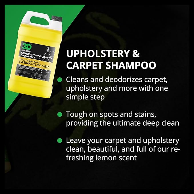 3D Upholstery & Carpet Shampoo - High Foam Stain Remover & Odor Eliminator Shampoo 1 Gallon