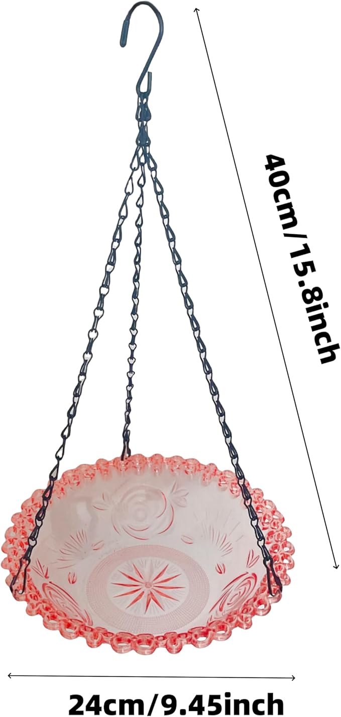 2 Pack Hanging Bird Baths Bowl Outdoor 15.8 Inch Metal Chains, Weather-Resistant Hanging Bird Feeder & Bath Tray for Garden Patio (Plastic, Blue & Pink)