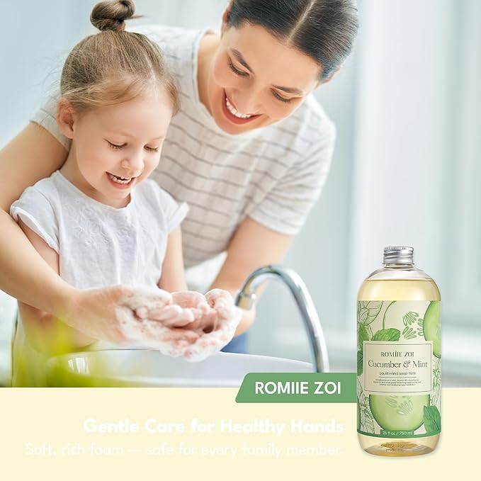 ROMIIE ZOI Liquid Hand Soap Refills Gift Set – Cucumber & Mint Scent – 3 Pack (26 Fl Oz Each) – Cruetly Free, Biodegradable, Moisturizing & Gentle Refill For Kitchen, Bathroom & Sensitive Skin