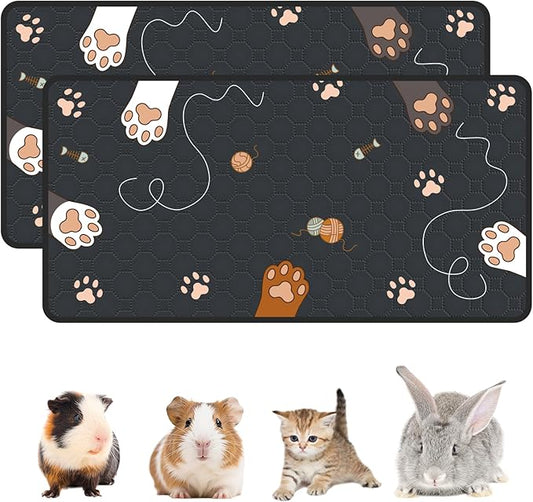2-Pack Guinea Pig Cage Liner Washable, 28in x 56in Ultra-Absorbent Guinea Pig Bedding for Cage Non-Slip Leak-Proof Pee Pads for Dogs Rabbit Bunny Cat Litter Mat, Black