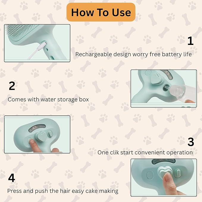 3-in-1 Anti-Static Pet Steam Brush for Dogs & Cats - Steam Clean, Calming Massage & Self-Cleaning Hair Ejection, Quick Heat-Up, USB-C Rechargeable, Low-Noise Deshedding & Dematting - Green