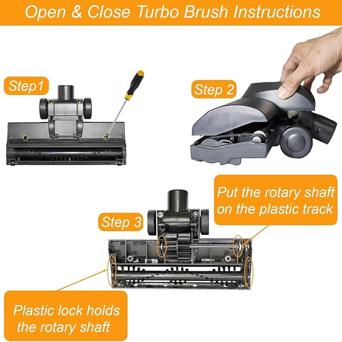 Universal 1.25 Inch (32mm) Turbo Brush Head for 1000W+ Vacuum Cleaners Using 1-1/4'' Accessories - Easy Pet Hair Removal -Works on Low Carpet, Area Rugs & Hardwood Floors