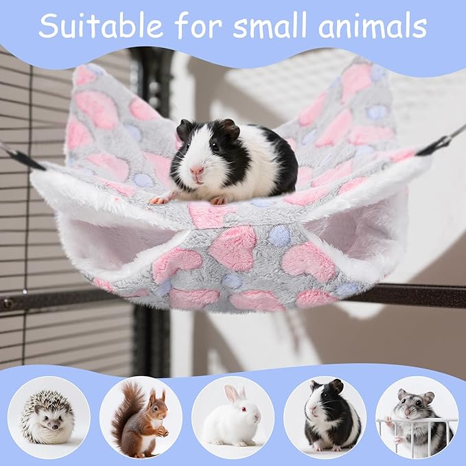 4 Pack Small Animal Hammock, 11.4x11.4 Inch Guinea Pig Rat Ferret Hanging Bed with Metal Hooks, Fleece Cage Accessories for Chinchilla Sugar Glider, 4 Colors