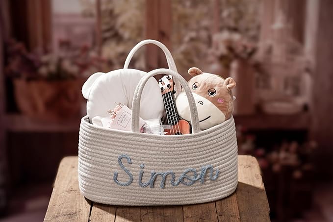 Personalized Baby Diaper Caddy Organizer with Name, Baby Show Gift Basket, Newborn Baby Storage Bags, Stylish Nursery Storage Basket - Gift for Baby Shower (Style 4)