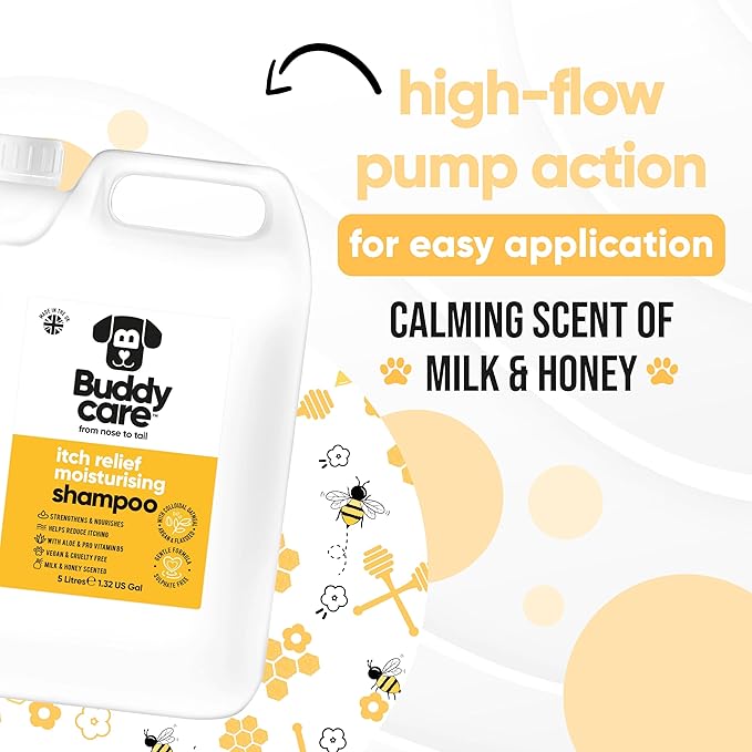 Itch Relief Dog Shampoo by Buddycare | Deep Cleansing Shampoo for Dogs | Fresh Scented | with Aloe Vera and Pro Vitamin B5 (169.07oz)