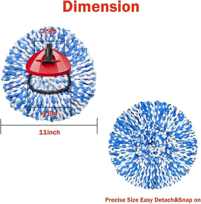 4 Pack Mop Replace Heads Compatible for OCeda, Spin Mop Refill Head Replacement for RinseClean 2-Tank System - Fluffy Microfiber, Machine Washable and Easy to Replace