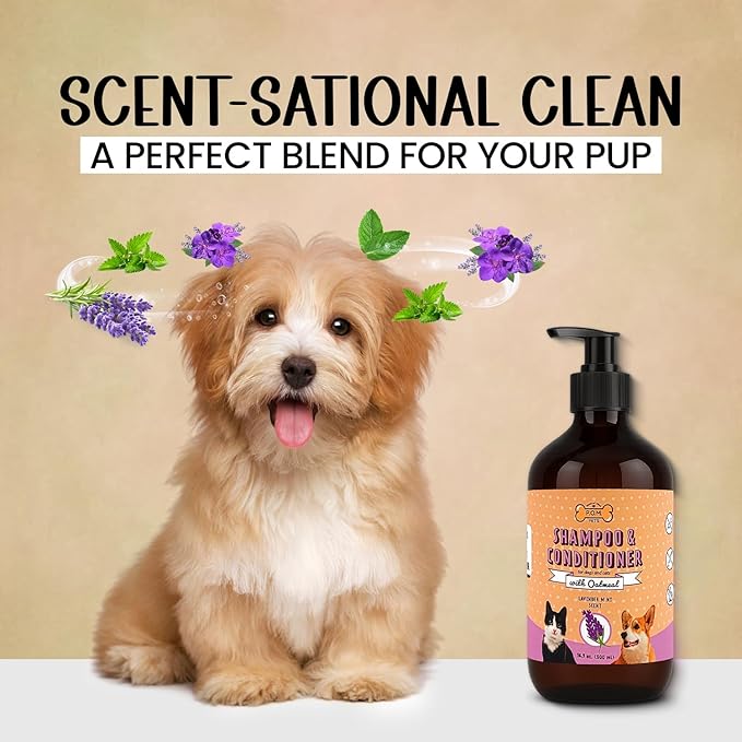 POM Pets 2-in-1 Organic Dog Shampoo & Conditioner – Itchy Skin Relief, Dog Deshedding, Detangles Fur, Cat Shampoo, Paw Cleaner for Dogs, Natural Coat Defense Formula