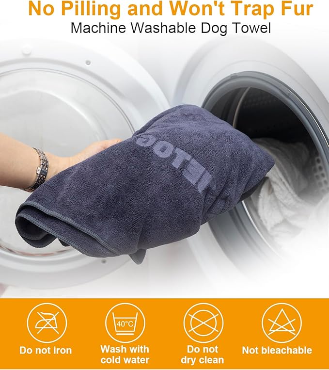 2-PCS Fast Drying Dog Towels - 56 x 28 Inch Ultra Soft & Absorbent Large Dog Towel with 30 x 14 Inch Daily Use Paw Towel - 100% Microfiber Pet Bath Grooming Towels for Dogs Cats, Gray