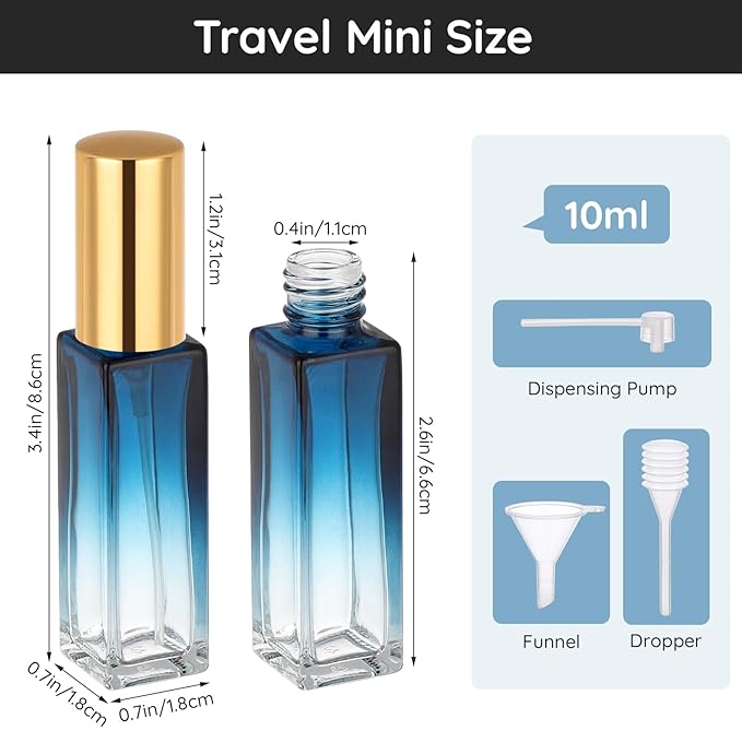 Segbeauty 0.34oz Travel Perfume Bottle Refillable, 5pcs 10ml Mini Glass Perfume Atomizers, Empty Portable Travel Size Cologne Spray Bottle, Small Cologne Sprayer with Refill Pump Tools