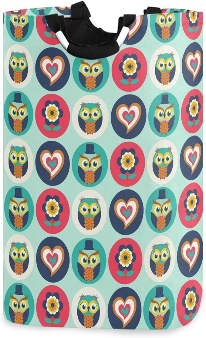visesunny Cute Owl Heart Animal Large Capacity Laundry Hamper Basket Water-Resistant Oxford Cloth Storage Baskets for Bedroom, Bathroom, Dorm, Kids Room