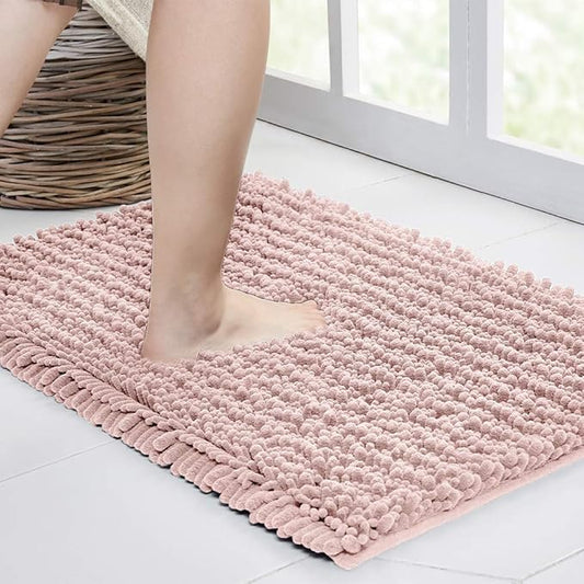 Walensee Large Bathroom Rug Non Slip Bath Mat (72x24 Inch Dusty Pink) Water Absorbent Super Soft Shaggy Chenille Machine Washable Dry Extra Thick Perfect Absorbant Best Plush Carpet for Shower Floor