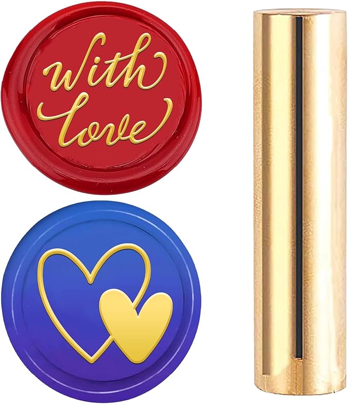 CRASPIRE 2 Side Pattern 15mm Mini Wax Seal Stamp Hearts with Love Signature Vintage Retro Brass Sealing Wax Stamps for Wedding Invitations Embellishment Bottle Decoration Gift Packing Valentines Day