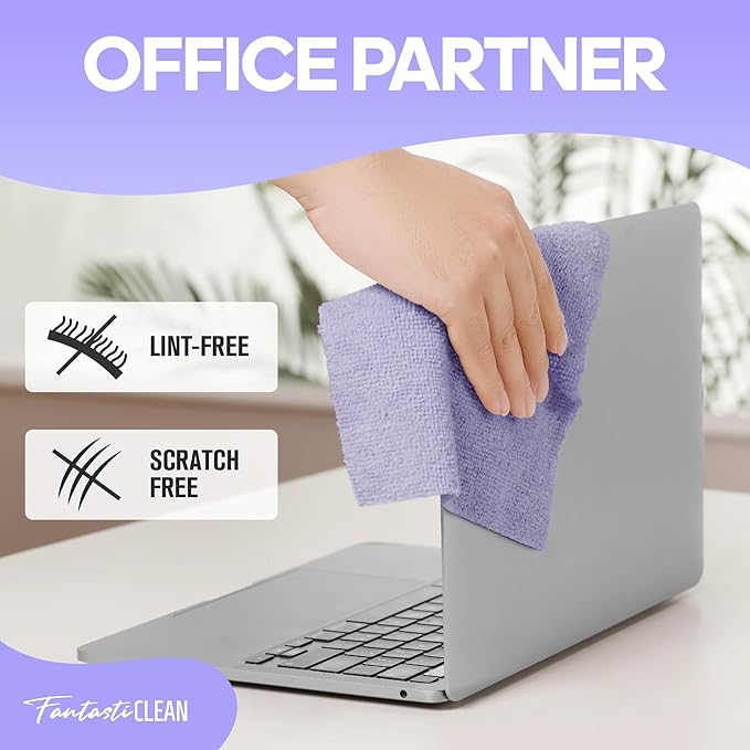 Fantasticlean Microfiber Cleaning Cloth Roll -60 Pack, Tear Away Paperless Towels, 8" x 8", Reusable Washable Rags, for Home Kitchen, Pet, Office, Indoor Outdoor, Compact and Portable (Light-Purple)