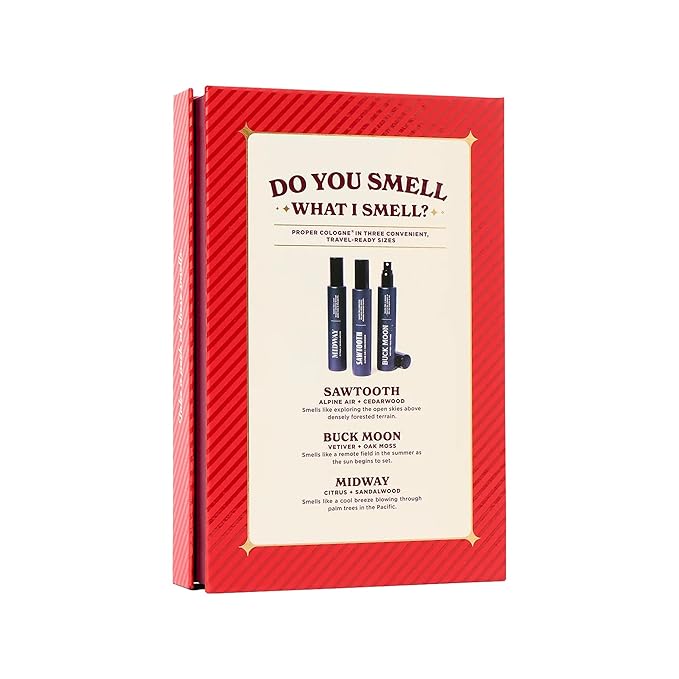 Duke Cannon Merry Little Sniffmas Giftset - travel-sized trio of Duke Cannon Proper Cologne® - Holiday Cologne Gift Set - eau de parfum - Sawtooth, Buck Moon, Midway