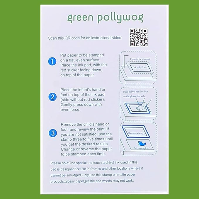 Green Pollywog Clean Touch Inkless Pad | Non-Toxic, Extra-Large | Baby Handprint and Footprint Kit | Safe Ink for Newborns | Paw Print Stamp for Dogs