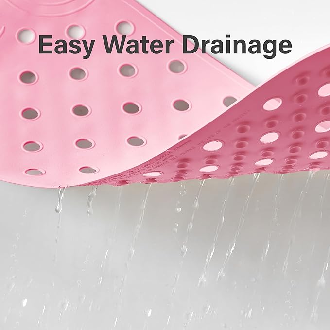 Rubber Bathtub Mat Shower Mat Non-Slip, 31x14 Inch, Bath Tub Floor Mat with Suction Cups and Drainage Holes, Pink