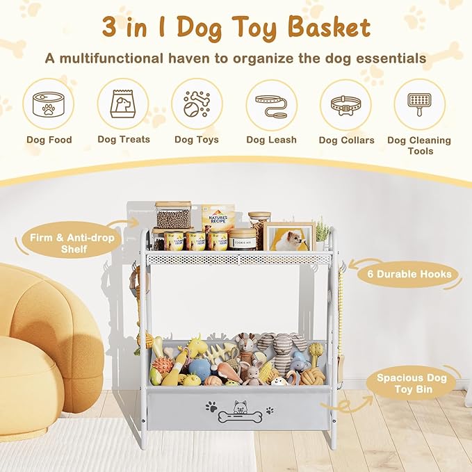Large Dog Toy Basket (23.6"x11.2"x9.7"), Dog Toy Bin with Storage Organizer, Trapezoid Dog Toy Box for Dog Stuff, Toy Holder Chest for Pet Dog Cat, Dog Essentials for Dog Accessories