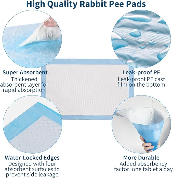 Tfwadmx 100 Pcs Rabbit Pee Pads Disposable Cage Liners Leak-Proof Super Absorbent Potty Training Pad for Puppy Guinea Pigs Hedgehog Hamsters Chinchillas Cats and Other Small Animals