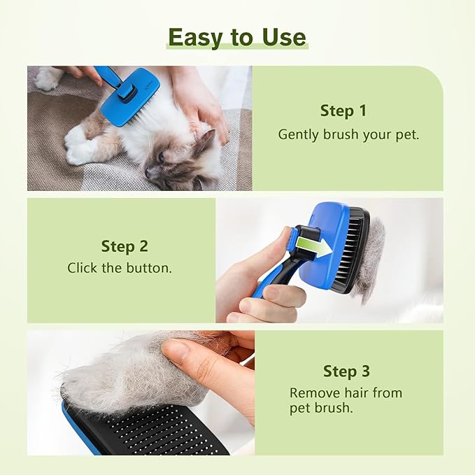 Pecute Self-Cleaning Slicker Brush for Dogs, Cats, Lightweight Dog Brush for Shedding Massaging Grooming, Cat Brush Gently Removes Loose Fur Undercoat for Small Dogs Cats Rabbits of All Hair Types