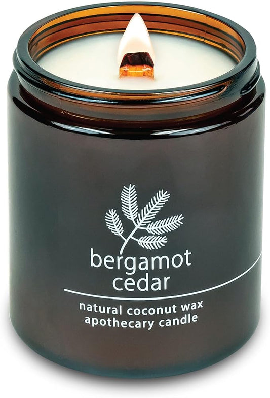 Hemlock Park Crackling Wood Wick Candle Handcrafted with Natural Coconut Wax (Standard 8 oz, Bergamot Cedar)