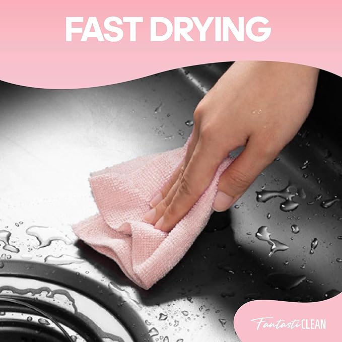 Fantasticlean Microfiber Cleaning Cloth Roll -60 Pack, Tear Away Paperless Towels, 8" x 8", Reusable Washable Rags, for Home Kitchen, Pet, Office, Indoor Outdoor, Compact and Portable (Pink)