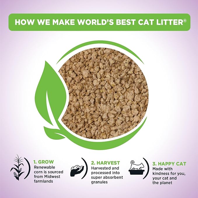 WORLD'S BEST CAT LITTER Multiple Cat Lavender Scented 15-Pounds - Natural Ingredients, Quick Clumping, Flushable, 99% Dust Free & Made in USA - Calming Fragrance & Long-Lasting Odor Control