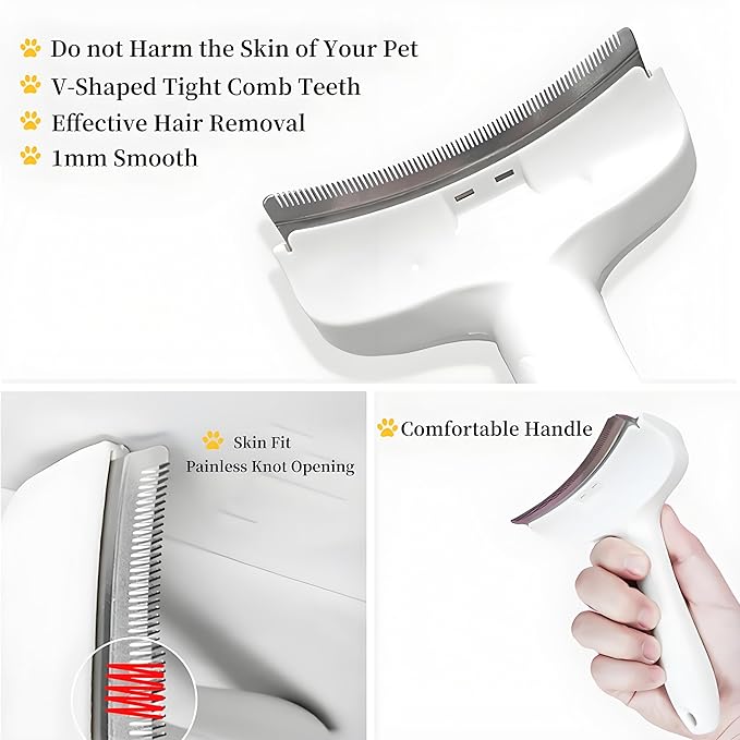 2 Pack Pet Grooming Set, Short Teeth Stainless Steel Deshedding Brush for Short-Haired Dogs and Soft Silicone Circular Bath Brush, Efficient Fur Removal and Gentle Cleaning (White, Small)