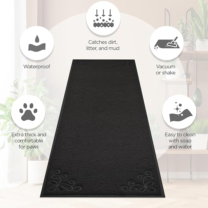 Long Litter Mat Runner 2'x6' - Trap Dirt, Mud and Cat Litter - Premium Waterproof PVC Mesh, Non Slip Rubber Runner for Pets, Entry, Mudroom, Garage, Laundry, RV, Camper - Litter Mat XL (Black)