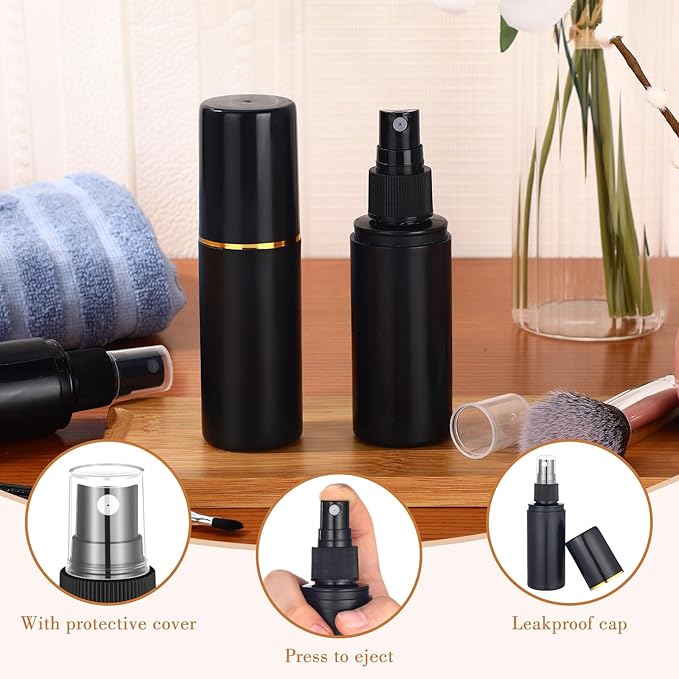 80 Pack 2 oz Plastic Spray Bottles Fine Mist Travel Spray Bottles with Pump Cap Double Cap Refillable and Reusable Empty Plastic Containers for Travel Cosmetic Essential Oils Perfume(Black)