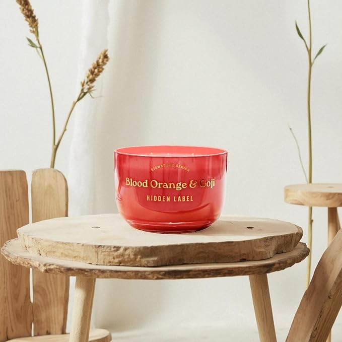 Hidden Label Blood Orange & Goji Scented Candles, 3 Wick Aromatherapy Candle for Home Scented – 18oz/70-Hour Burn Time, 100% Natural Soy Candle Non Toxic, Luxury Home Décor for Women and Men Gifts