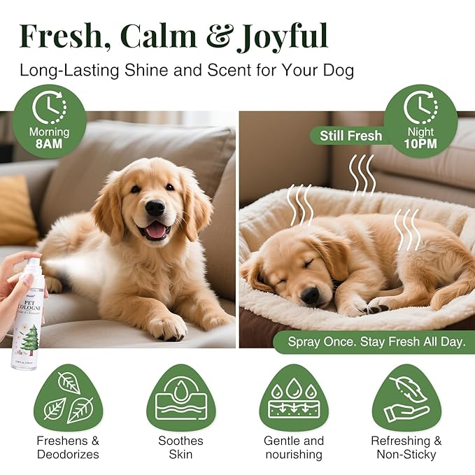 Pet Cologne Spray for Dogs & Cats – Natural Deodorizing Perfume – Long-Lasting Scent – Alcohol-Free, Hypoallergenic, Safe Grooming Spray for Pets