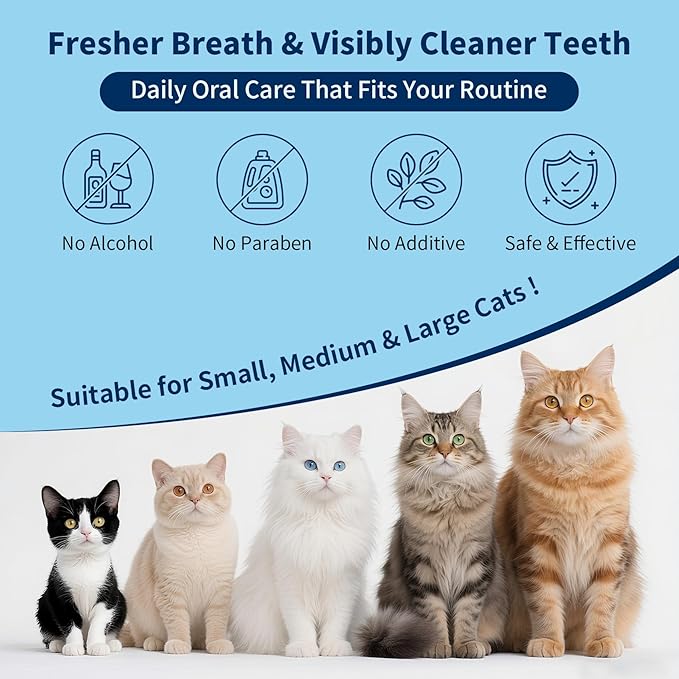 Cat Dental Care Kit – Tuna Flavor Toothpaste 1.06 oz with Toothbrush & Finger Brush | Gentle Formula, Fresh Breath & Plaque Control
