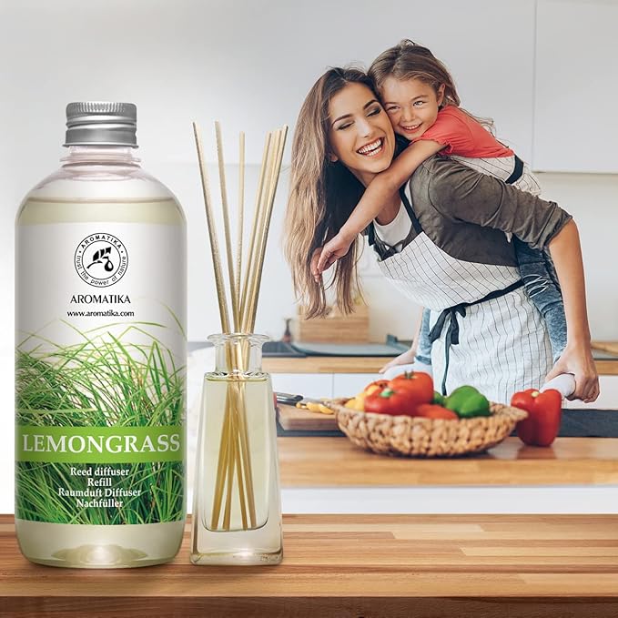 Lemongrass Reed Diffuser Refill, Natural Essential Lemongrass Oil 17 Fl Oz - Fresh & Long Lasting Fragrance - Reed Diffuser Oil Refill for Aromatherapy - Home - Office - Restaurant