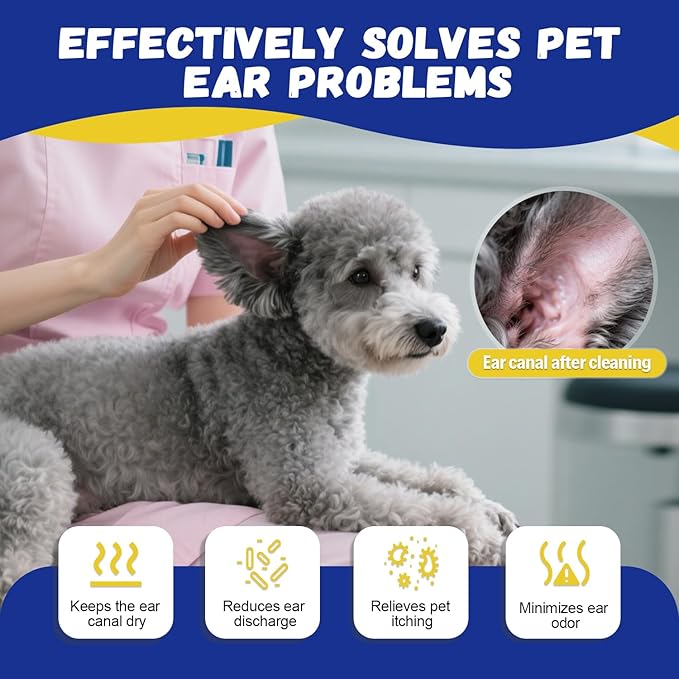 Dog Ear Hair Removal Kit - Ear Powder,Blunt Tip Grooming Scissors&Tweezers Set - Safe Hair Plucking Tool for Dogs,Ear Cleaner for Itching,Infection Treatment for Poodles, Doodles