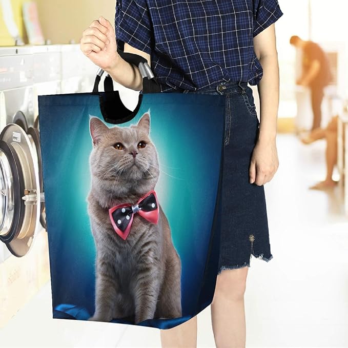 visesunny Cat Large Laundry Hamper with Handle Foldable Durable Clothes Hamper Laundry Bag Toy Bin for Bathroom, Bedroom, Dorm, Travel