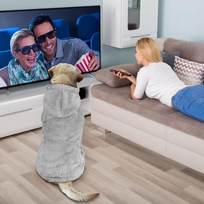 3XL Dog Sweaters for Large Dogs,Dog Hoodie,Warm Fuzzy Fleece Sweatshirt with Hood & Pocket,Leash Hole,Cozy Cold Weather Pet Clothes Sweater Hoodie for Large Dogs(Grey,3XL)