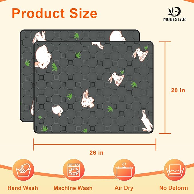 2-Pack Guinea Pig Cage Liner, 20in x 26in Fast Absorption Washable Bedding Pee Pads for Dogs Puppy Rabbit Small Animal Cage Mat, Leakproof & Non-Slip