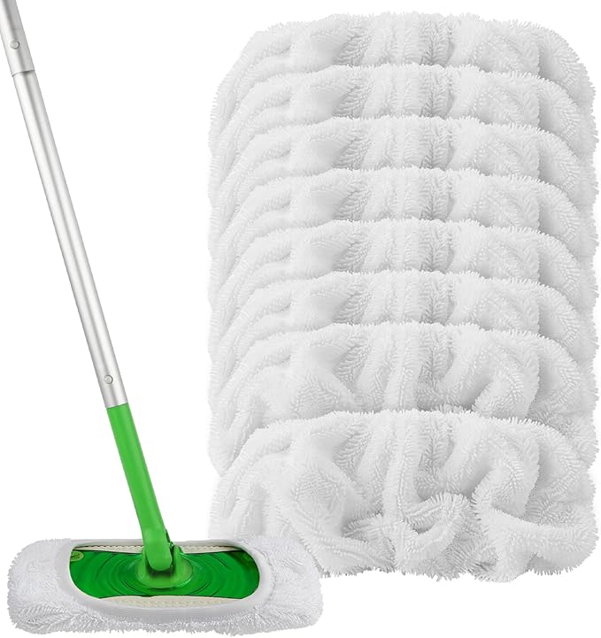 HOMEXCEL Reusable Microfiber Mop Pads Compatible with Swiffer Sweeper-Washable Wet Pad Refills for Wet & Dry Use, Floor Cleaning Mop Head Pads Refills for Household Cleaning, Pack of 8, White