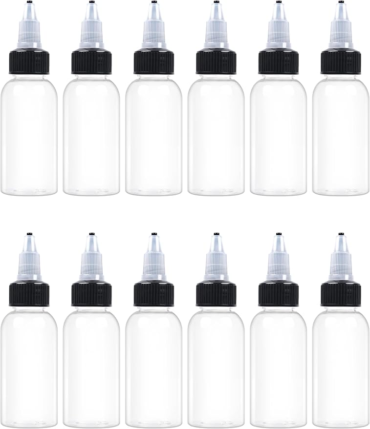 12 Pcs 1oz Plastic Squeeze Bottles with Twist Top Cap, 30ml Clear Dispensing Bottles, Empty Squirt Bottle for Liquids, Sauces, Arts, Crafts, Travel
